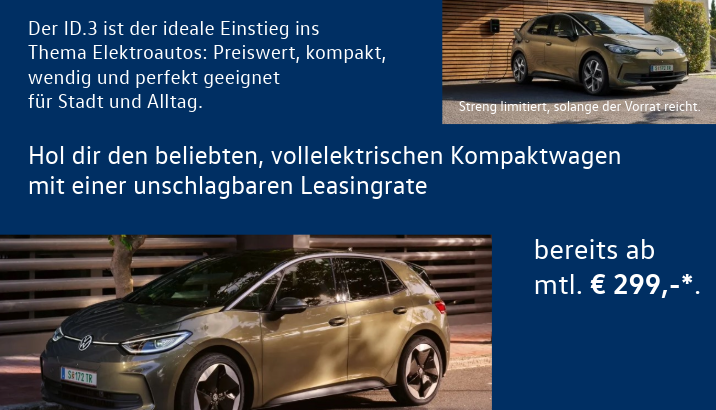 Elekromobilität ID, ID.3, €299,- Leasingrate