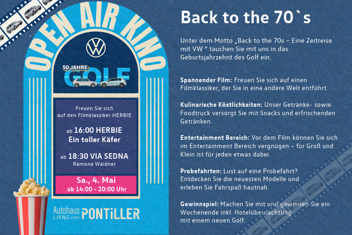 Der Golf ist 50! Open Air Kino Samstag, 4. Mai ab 14:00 Uhr