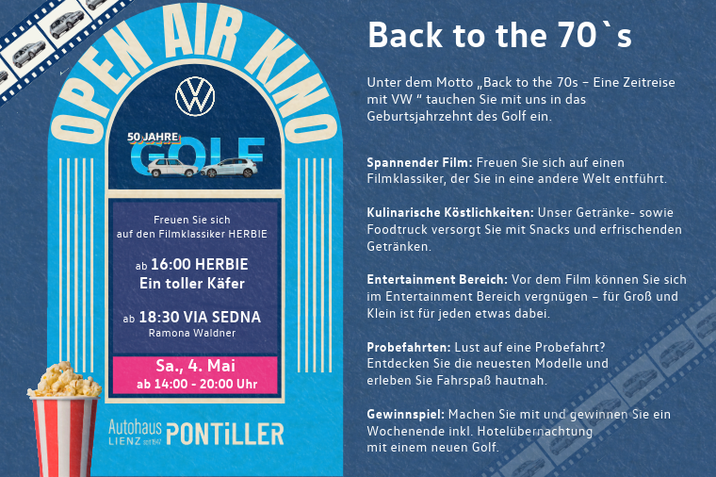 Der Golf ist 50! Open Air Kino Samstag, 4. Mai ab 14:00 Uhr 